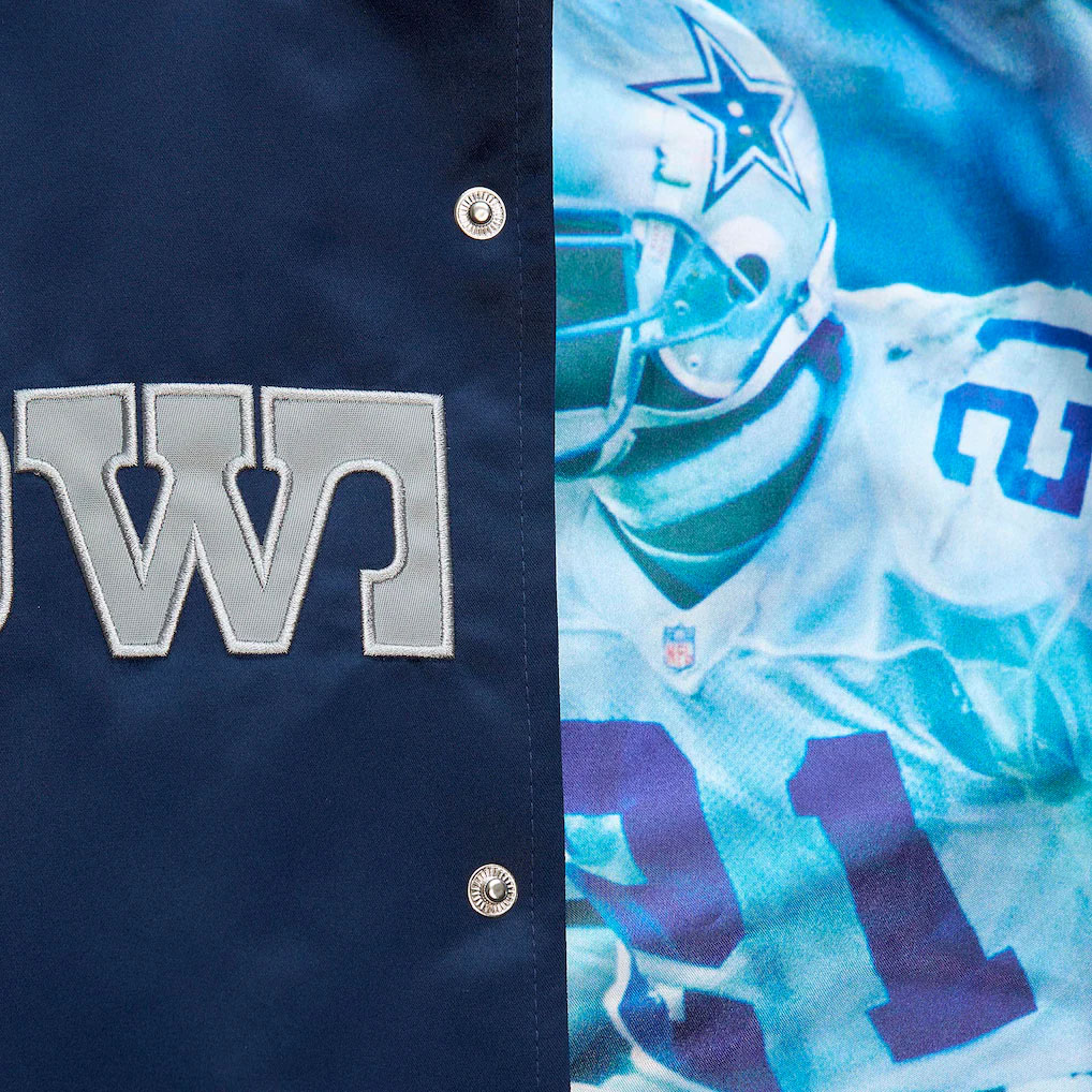 Deion Sanders Dallas Cowboys Mitchell & Ness Retired Player Graphic Full Zip Satin Jacket Navy 2