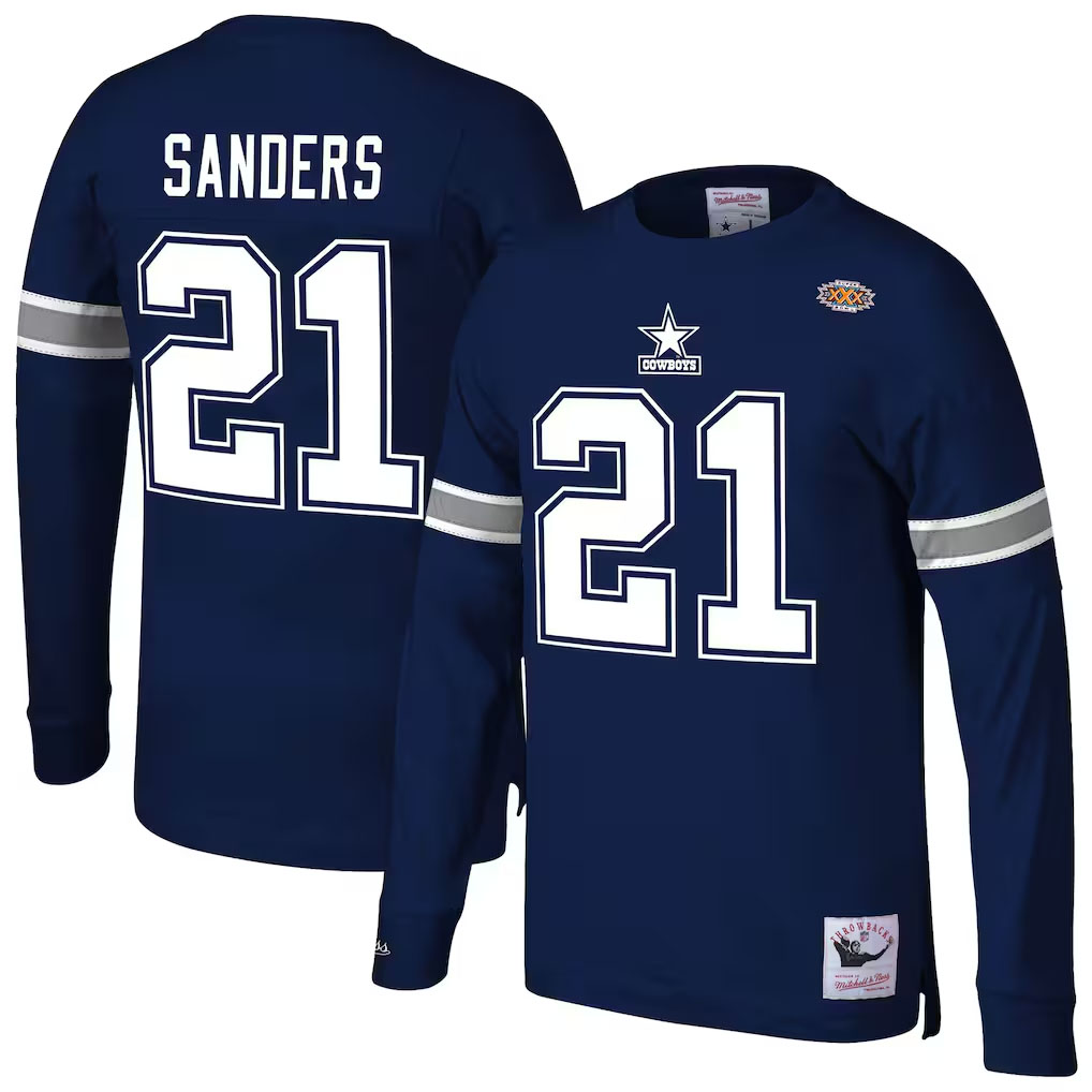Deion Sanders Dallas Cowboys Mitchell and Ness Retired Player Name and Number Long Sleeve Top Navy