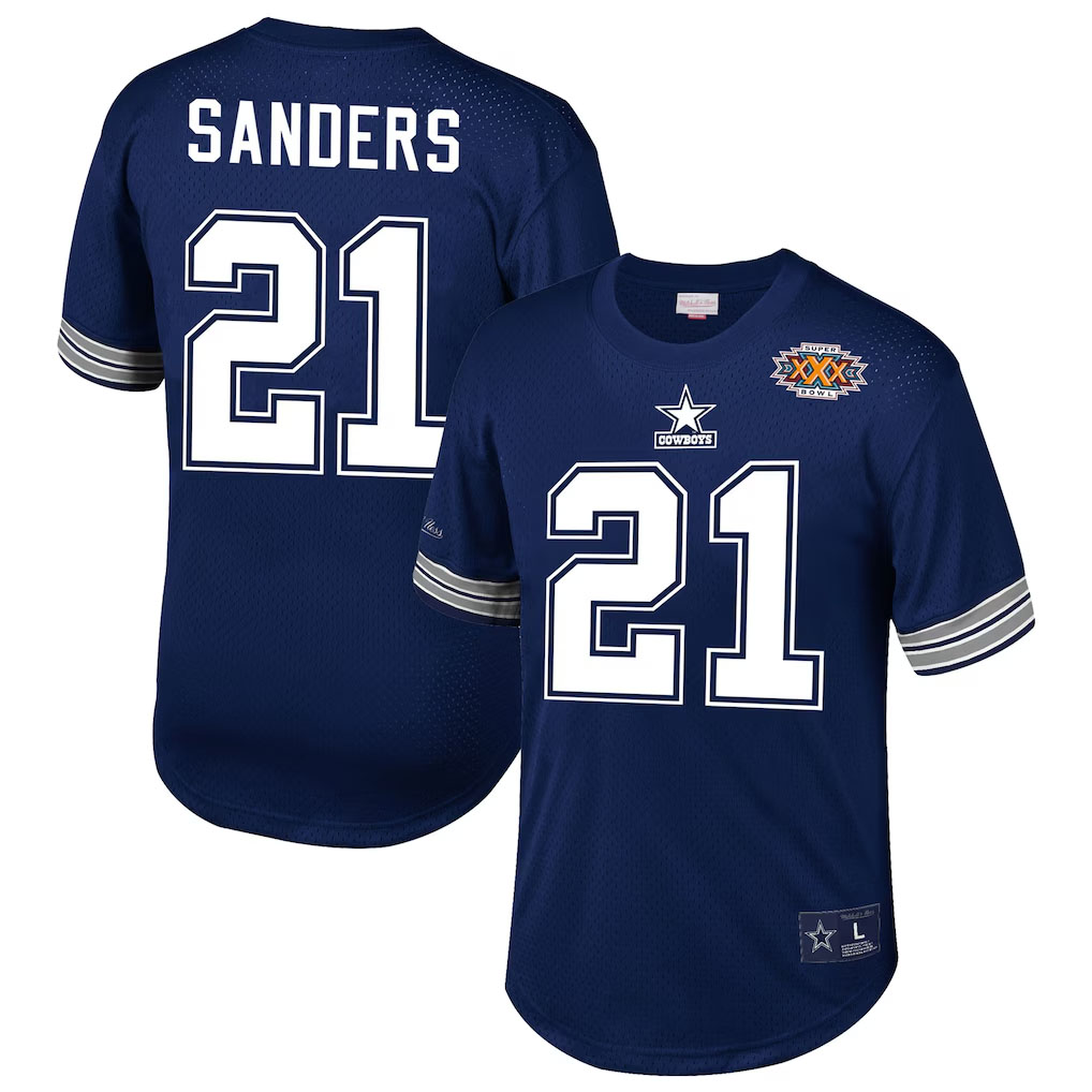 Deion Sanders Dallas Cowboys Mitchell and Ness Retired Player Name and Number Mesh Top Navy