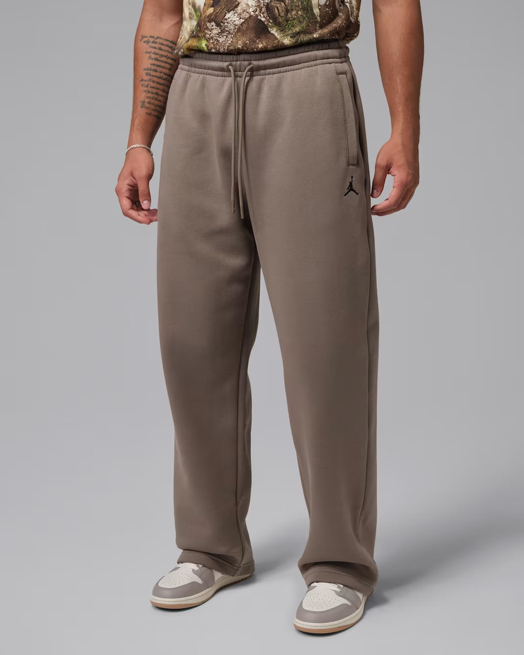 Jordan Brooklyn Fleece Mens Oversized Open Hem Pants Olive Grey