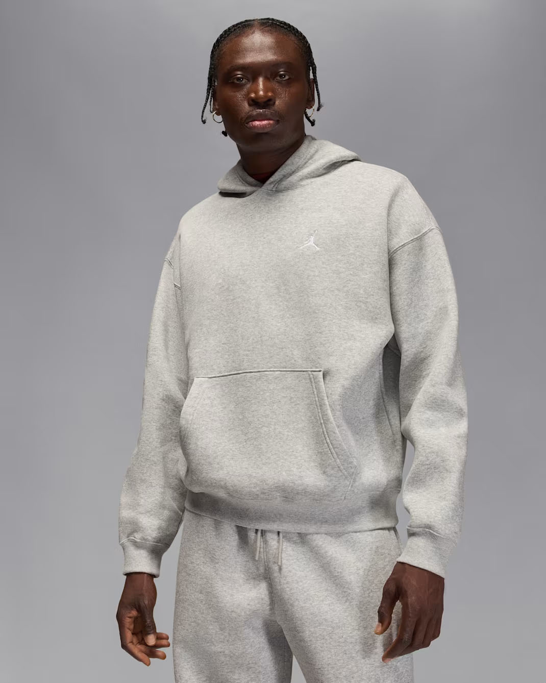 Jordan Brooklyn Fleece Mens Oversized Pullover Hoodie Grey Heather
