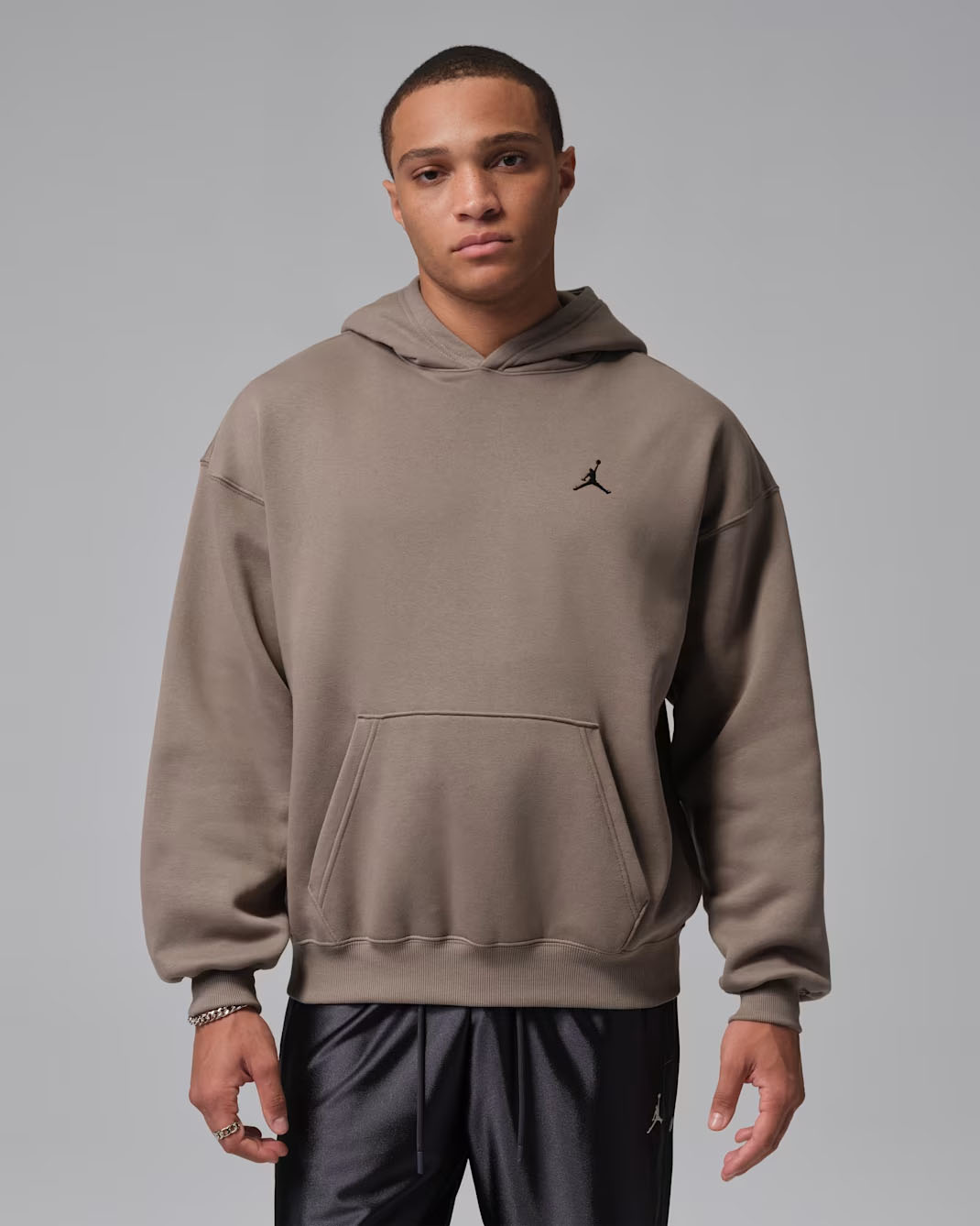 Jordan Brooklyn Fleece Mens Oversized Pullover Hoodie Olive Grey