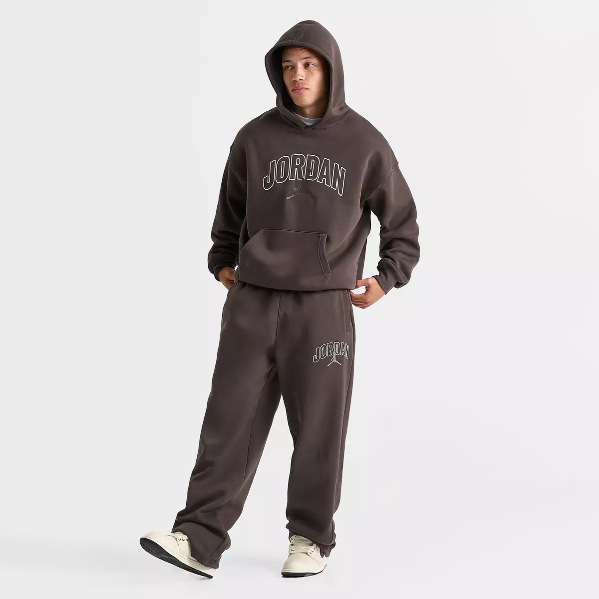 Jordan Brooklyn Fleece Mens Oversized Pullover Hoodie and Pants Baroque Brown