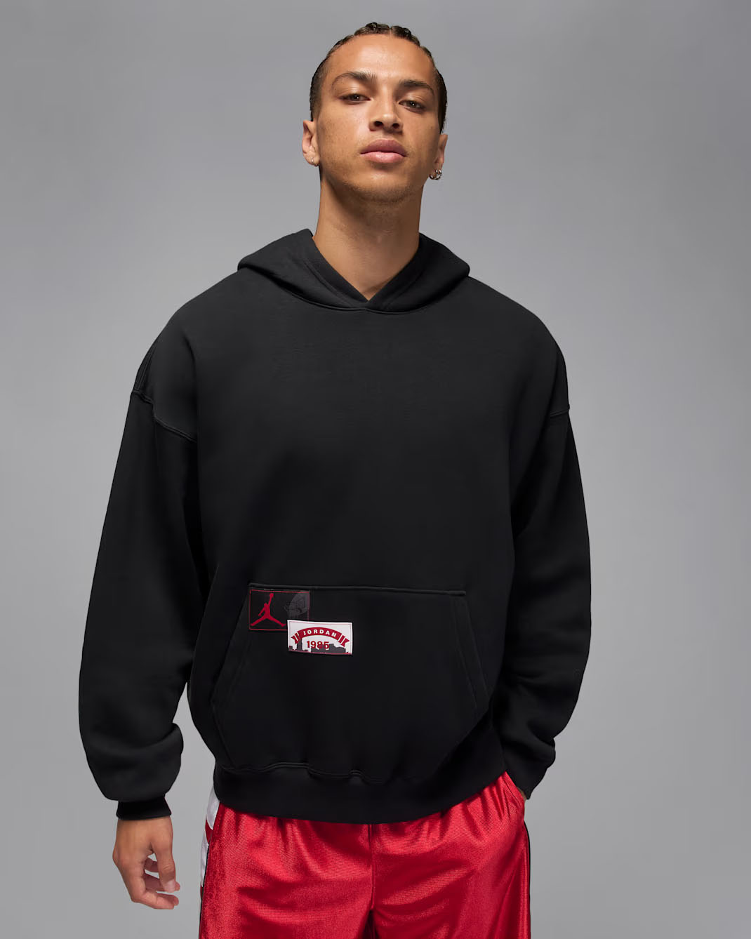 Jordan Brooklyn Mens Oversized Pullover Hoodie Black 1