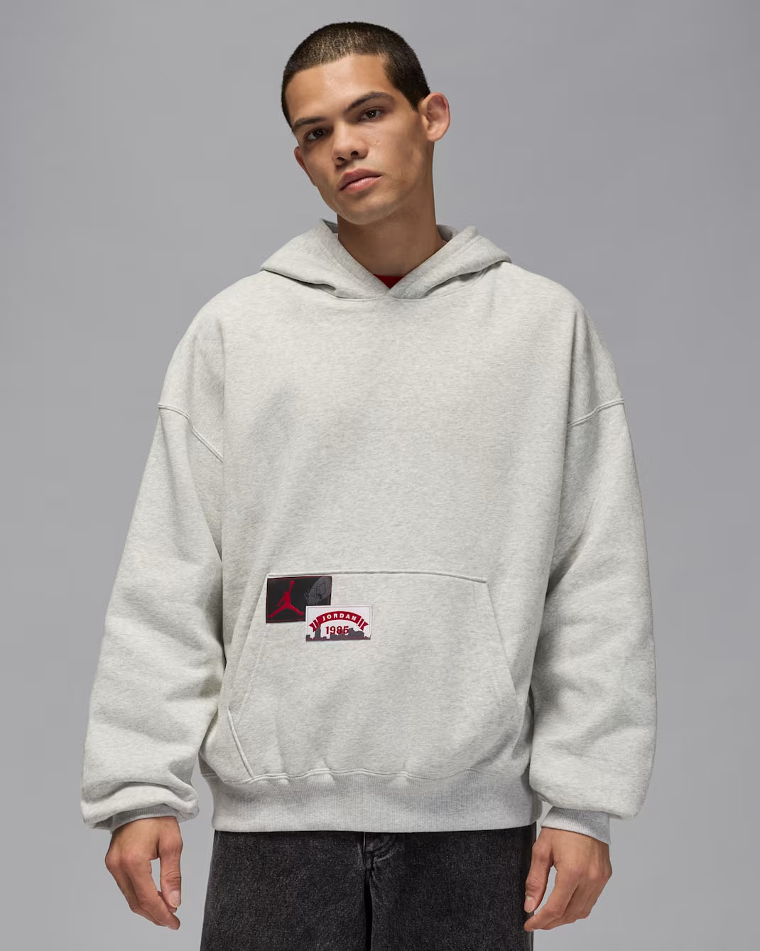 Jordan Brooklyn Mens Oversized Pullover Hoodie Grey Heather 1