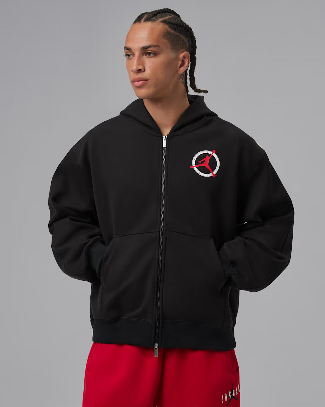 Jordan Flight Club Full Zip Knit Hoodie Sweatshirt Black Red 1