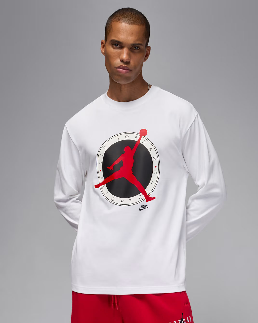 Jordan Flight Club Mens Long Sleeve T Shirt White Red