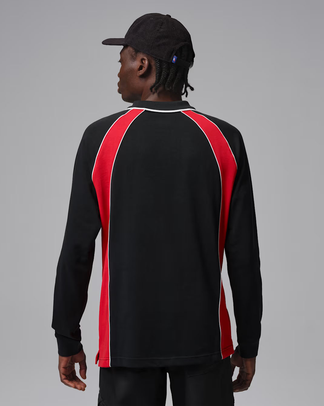 Jordan-Flight-Mens-Long-Sleeve-Polo-Jersey-Black-Red-2