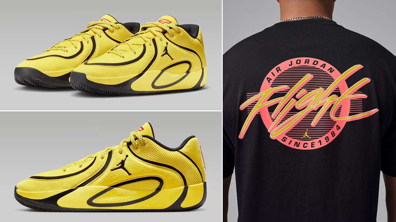 Jordan Tatum 4 Sunset Sonic Yellow Bruce Lee Sneakers and T Shirt