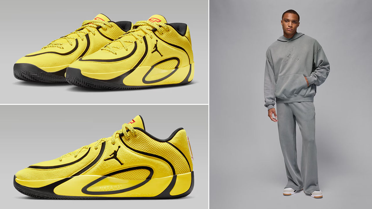 Jordan Tatum 4 Sunset Sonic Yellow Bruce Lee Sneakers x Jordan Tatum Hoodie and Pants