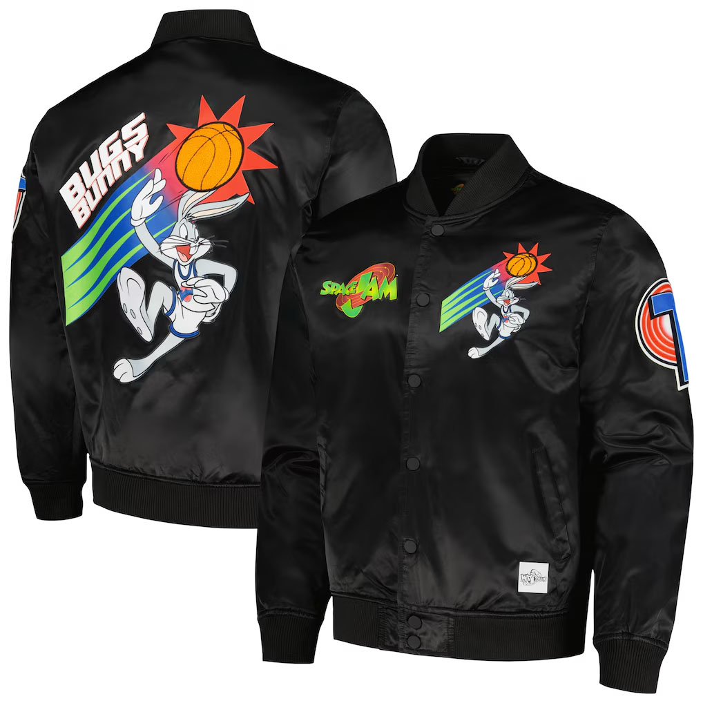 Looney Tunes Freeze Max Graphic Satin Full-Snap Jacket Black