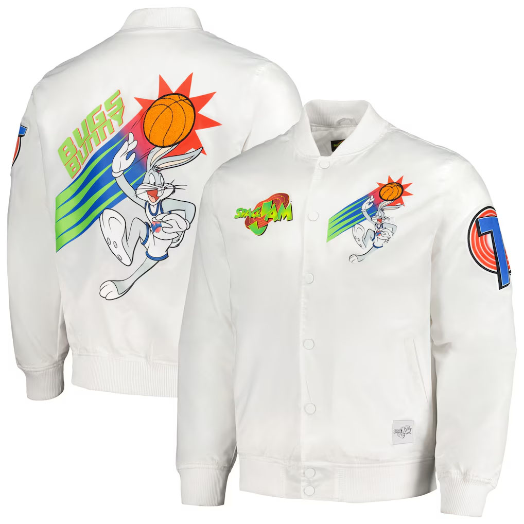 Looney Tunes Freeze Max Graphic Satin Full-Snap Jacket White