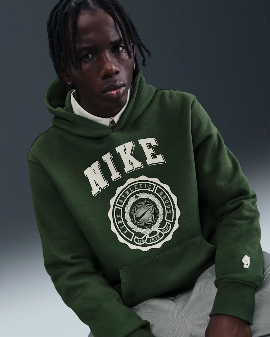NIke Club Fleece Mens Pullover Hoodie Fir Green 1