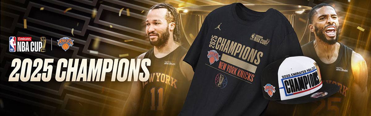 New York Knicks 2025 Emirates NBA Cup Champions Shirt Hat Gear