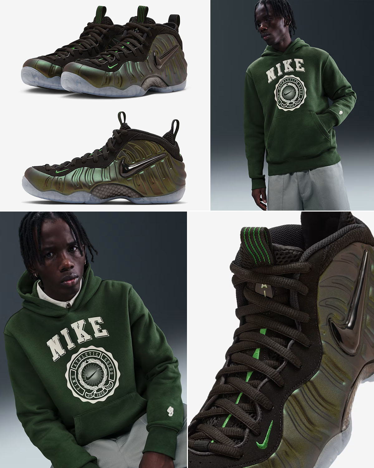 Nike Air Foamposite Pro Pine Green 2025 Sneakers and Hoodie Outfit