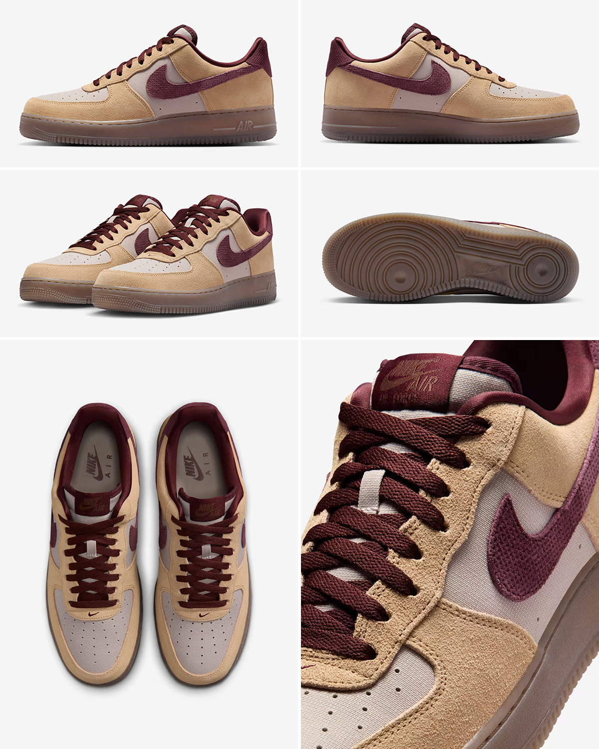 Nike Air Force 1 Low 07 Premium Linen Moon Particle Mink Brown Burgundy Crush IQ3408-286