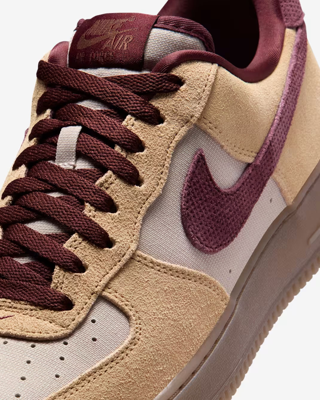Nike Air Force 1 Low 07 Premium Linen Moon Particle Mink Brown Burgundy Crush Mens Shoes 7