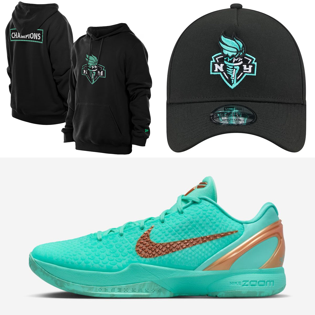 Nike Kobe 6 Protro Jalen Brunson Statue of Liberty x New Era New York Liberty Hats and Apparel