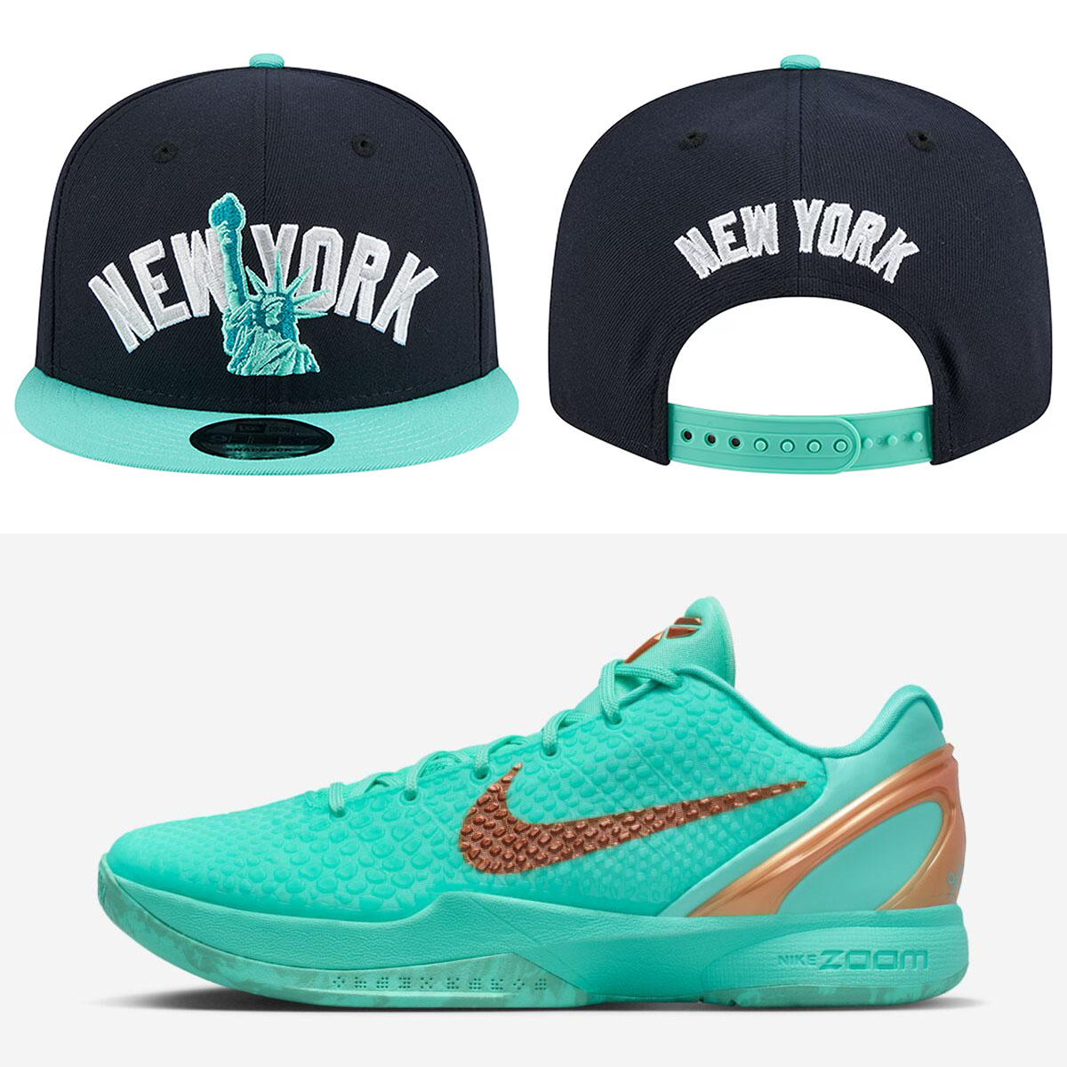 Nike Kobe 6 Protro Jalen Brunson Statue of Liberty x New Era New York Yankees 9 FIFTY Snapback Hat