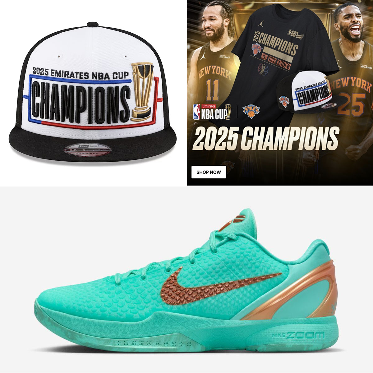 Nike Kobe 6 Protro Jalen Brunson Statue of Liberty x New York Knicks 2025 NBA Cup Champions Gear