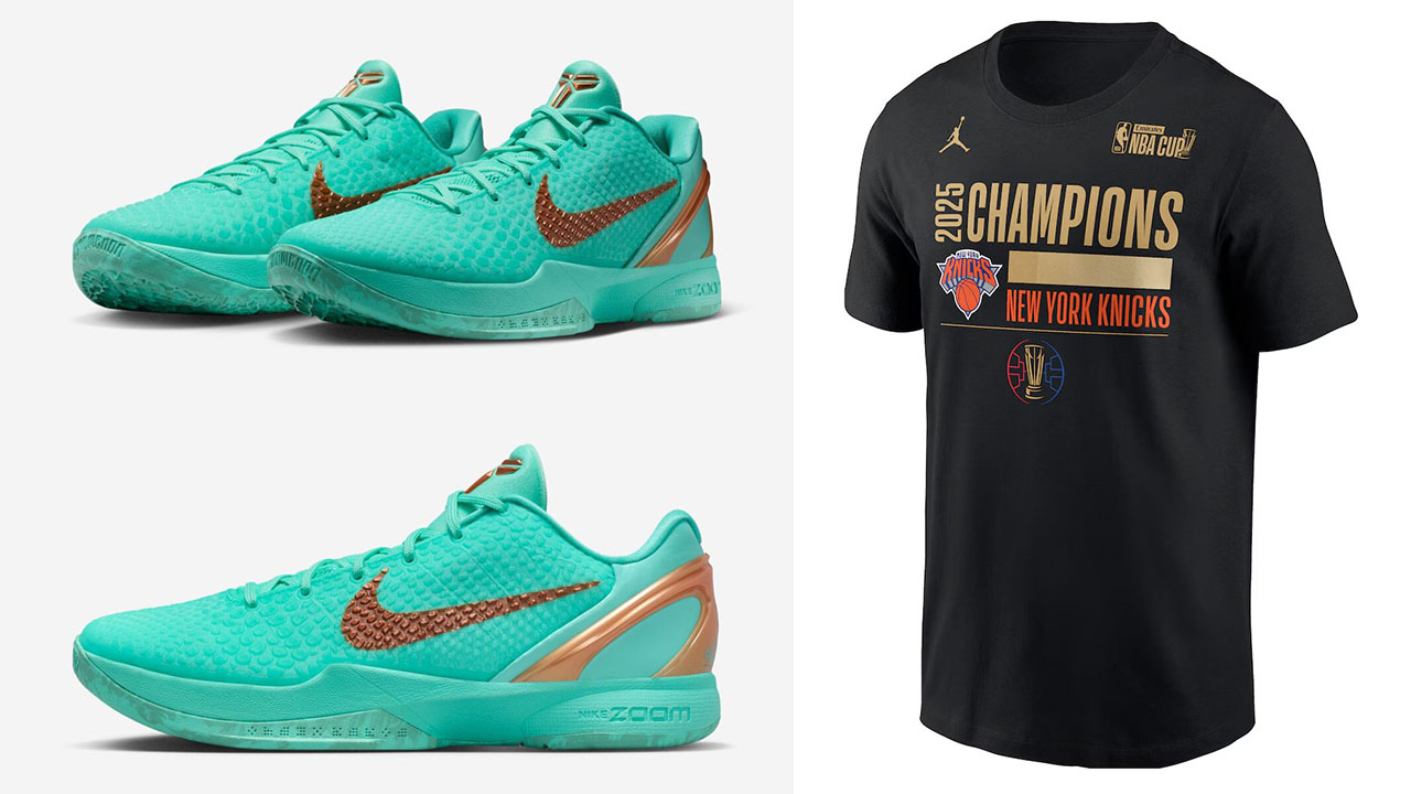 Nike Kobe 6 Protro Jalen Brunson Statue of Liberty x New York Knicks 2025 NBA Cup Champions Jordan Brand Locker Room T Shirt