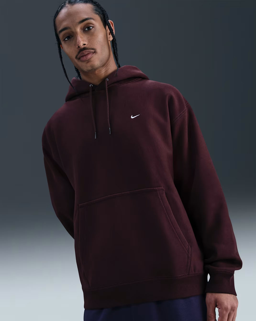 Nike Solo Swoosh Mens Pullover Fleece Hoodie Burgundy Crush