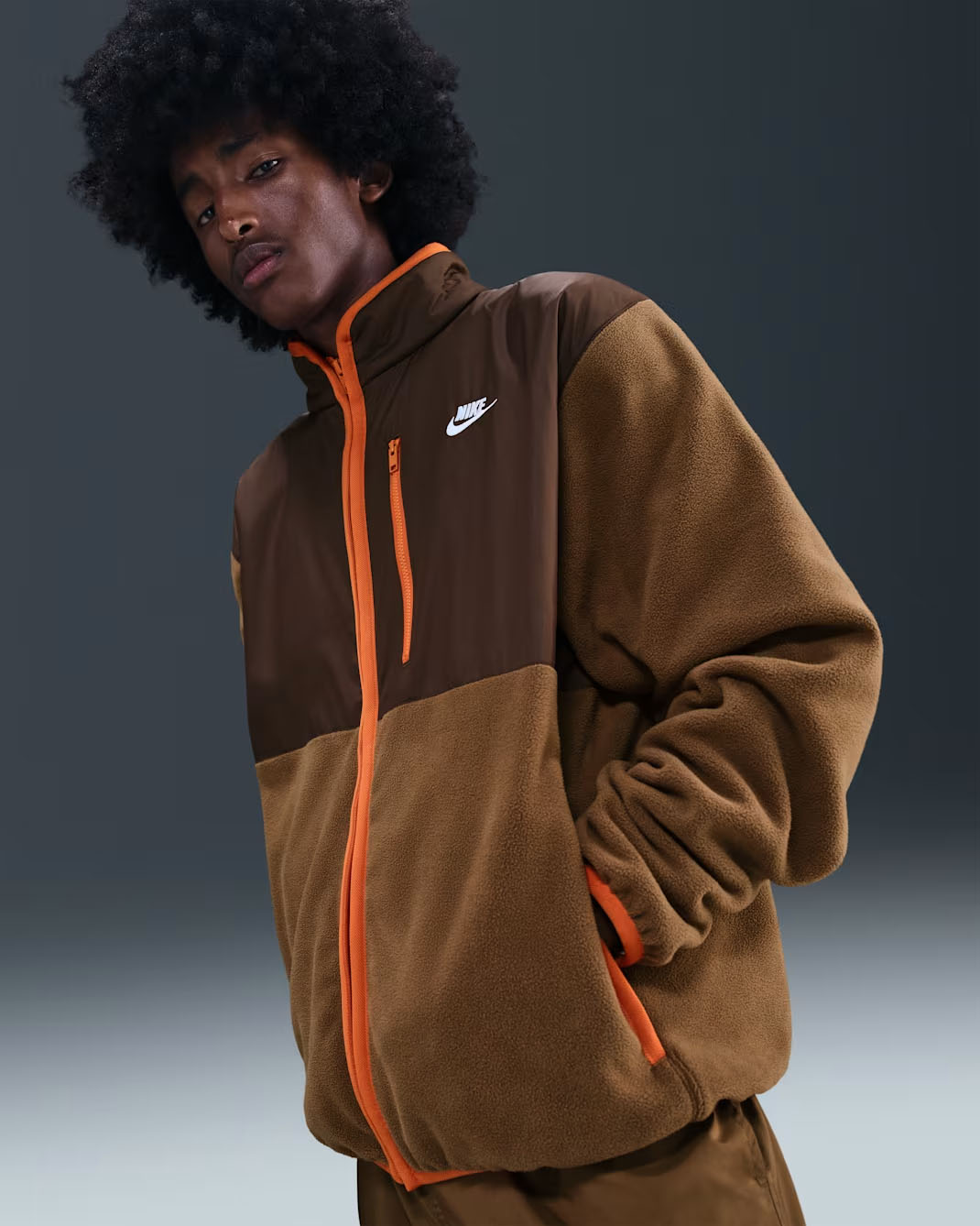 Nike Sportswear Club Mens Winterized Full Zip Jacket Mosswood Brown Campfire Orange