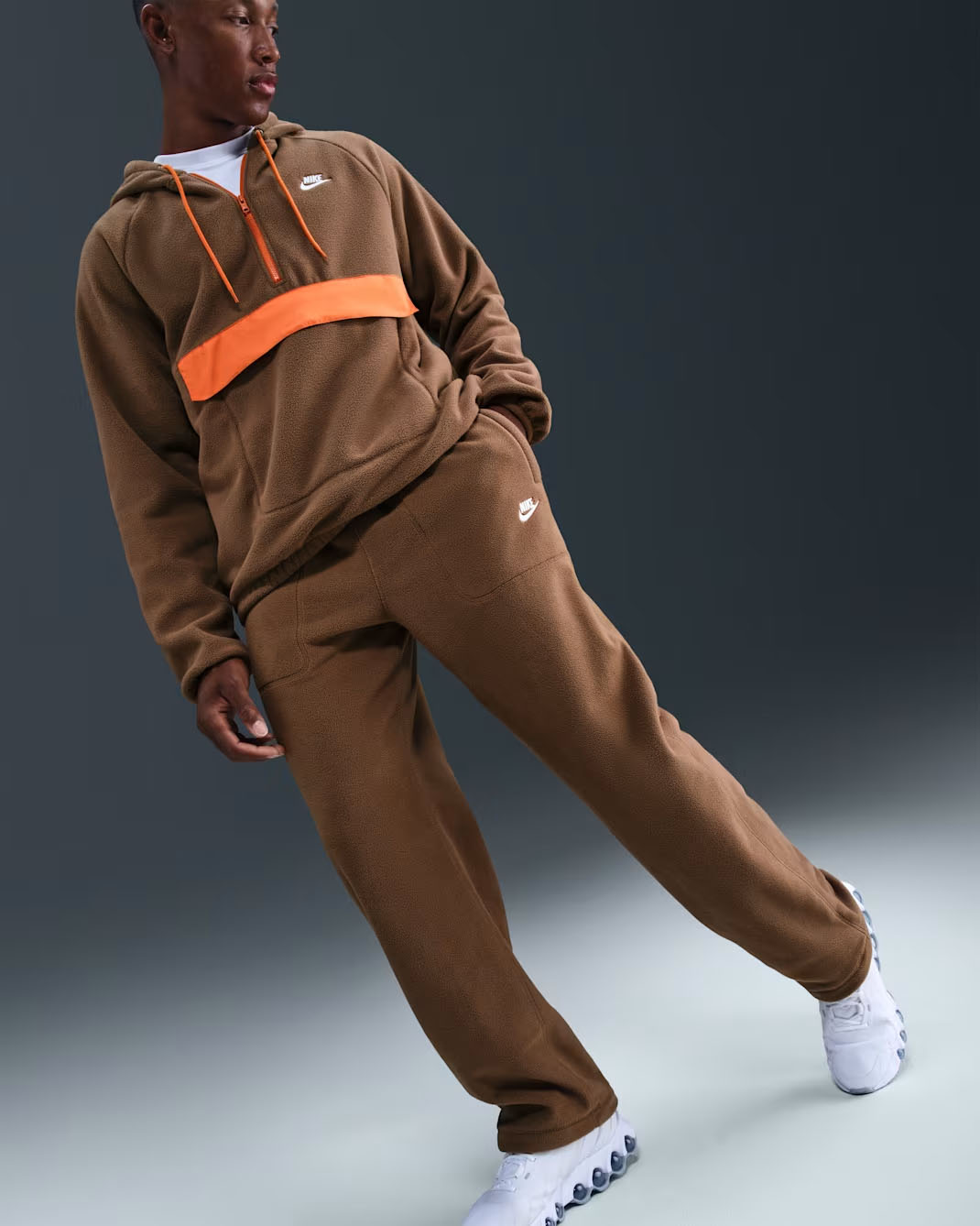 Nike Sportswear Club Mens Winterized Pants Mosswood Brown Campfire Orange 1