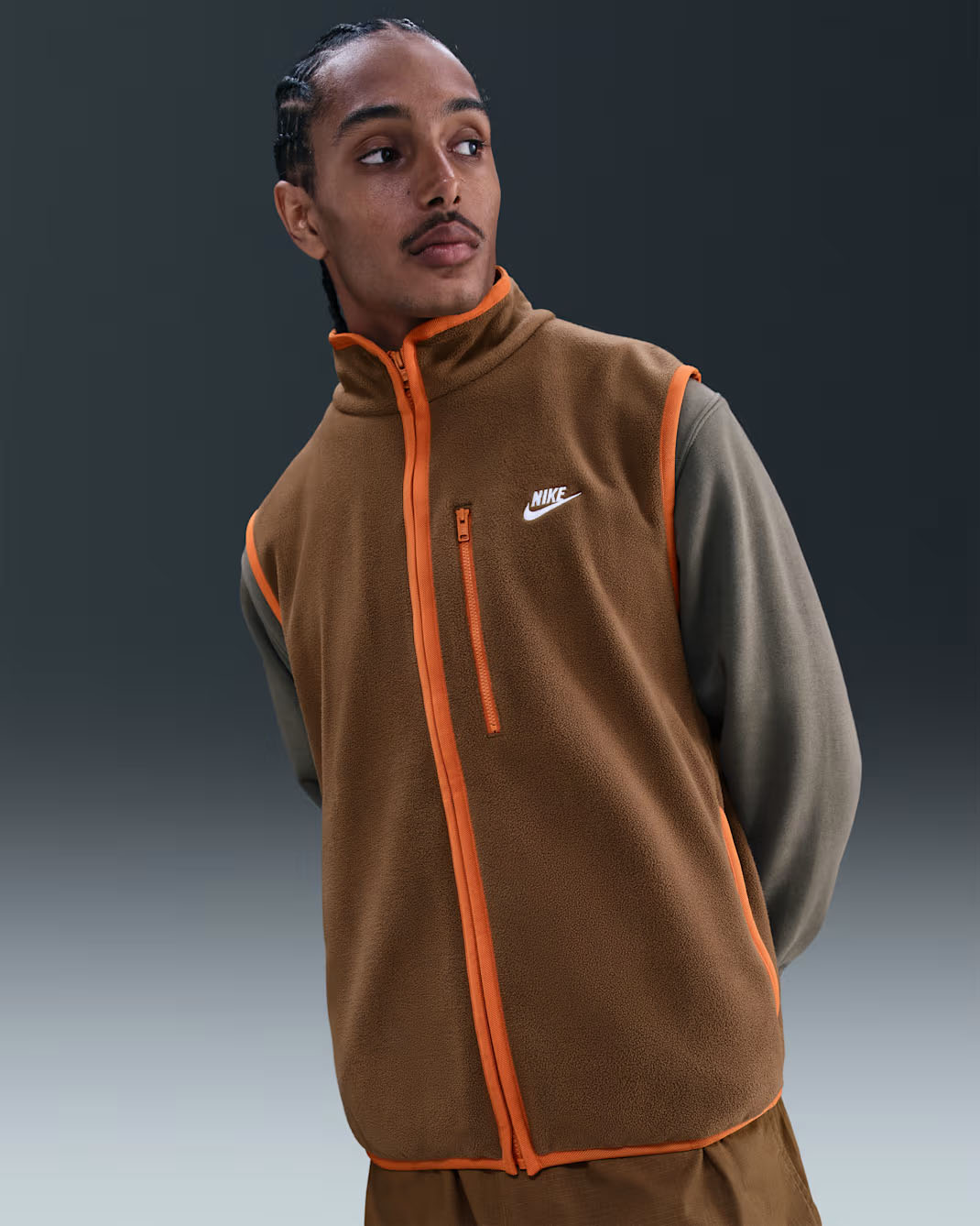 Nike Sportswear Club Mens Winterized Vest Mosswood Brown Campfire Orange