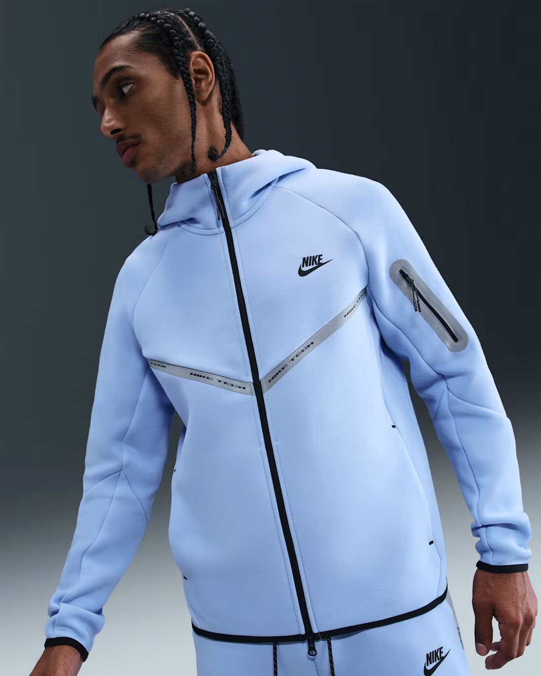 Nike Tech Fleece Reflective Mens Full Zip Hoodie Jacket Aluminum Black
