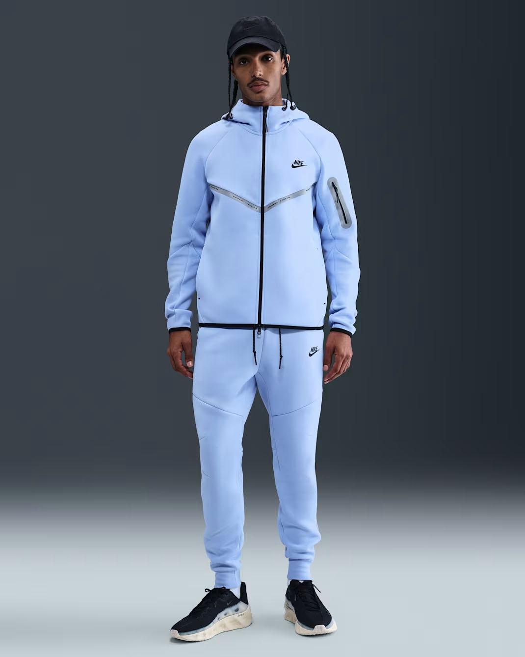 Nike Tech Fleece Reflective Mens Full Zip Hoodie Jacket and Jogger Pants Aluminum Black