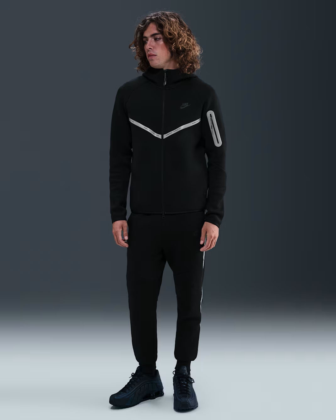 Nike Tech Fleece Reflective Mens Full Zip Hoodie Jacket and Jogger Pants Black