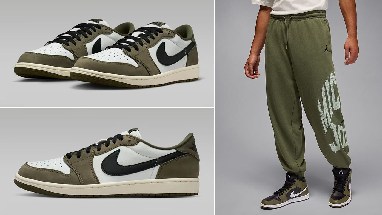 Air Jordan 1 Low OG Medium Olive x Jordan Brooklyn Fleece Mens Pants