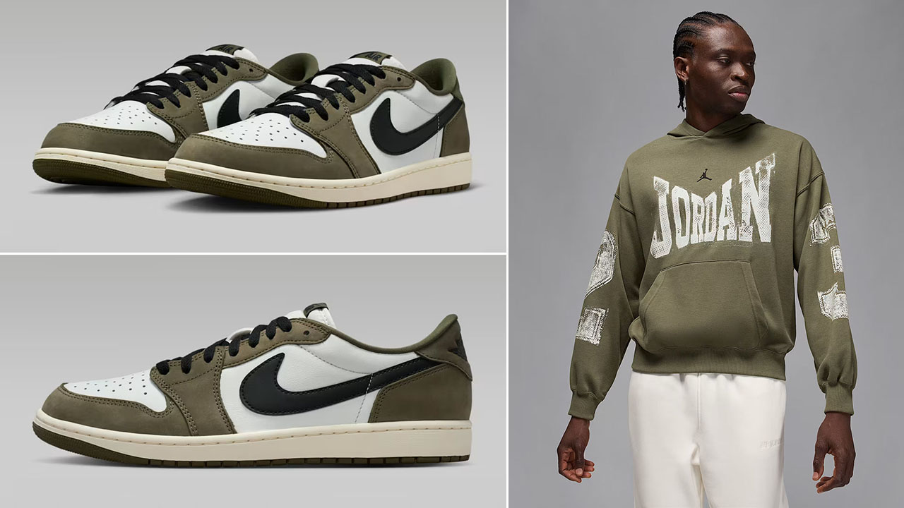 Air Jordan 1 Low OG Medium Olive x Jordan Brooklyn Fleece Mens Pullover Hoodie