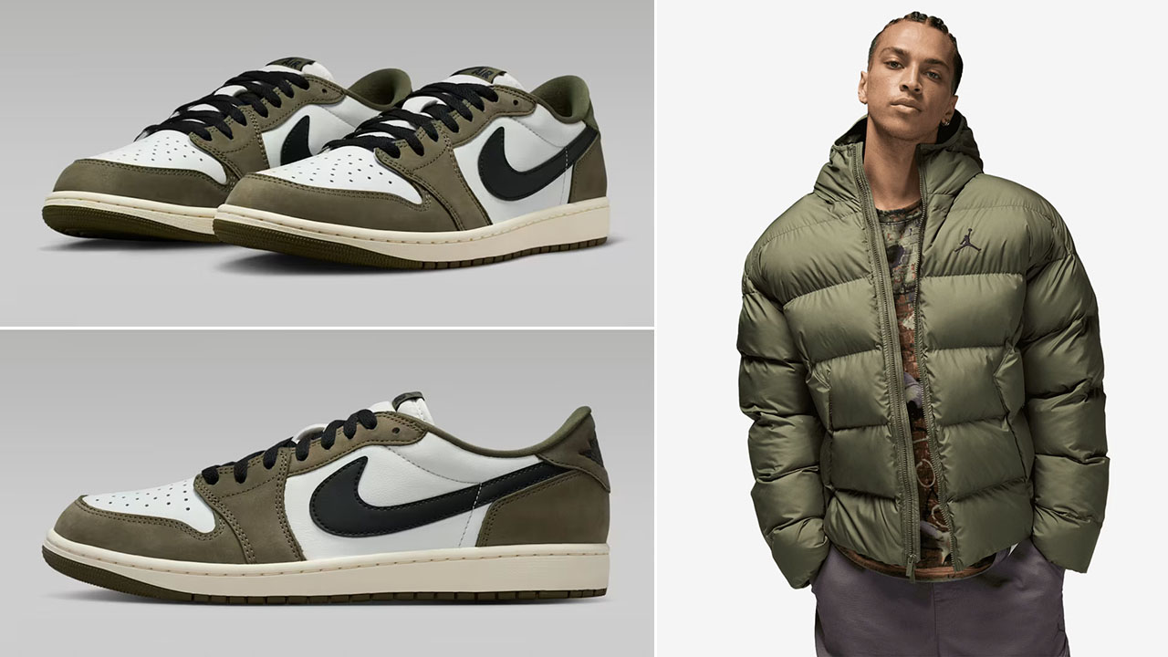 Air Jordan 1 Low OG Medium Olive x Jordan Brooklyn Mens Puffer Jacket