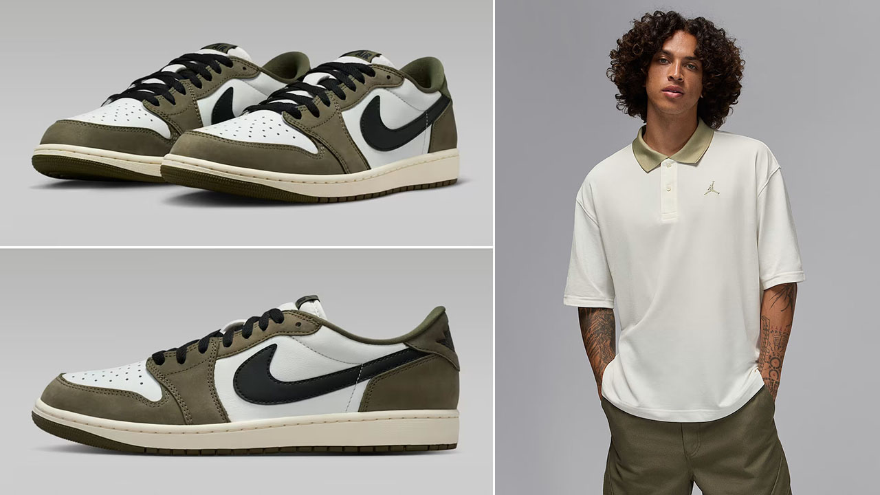 Air Jordan 1 Low OG Medium Olive x Jordan Brooklyn Polo Shirt