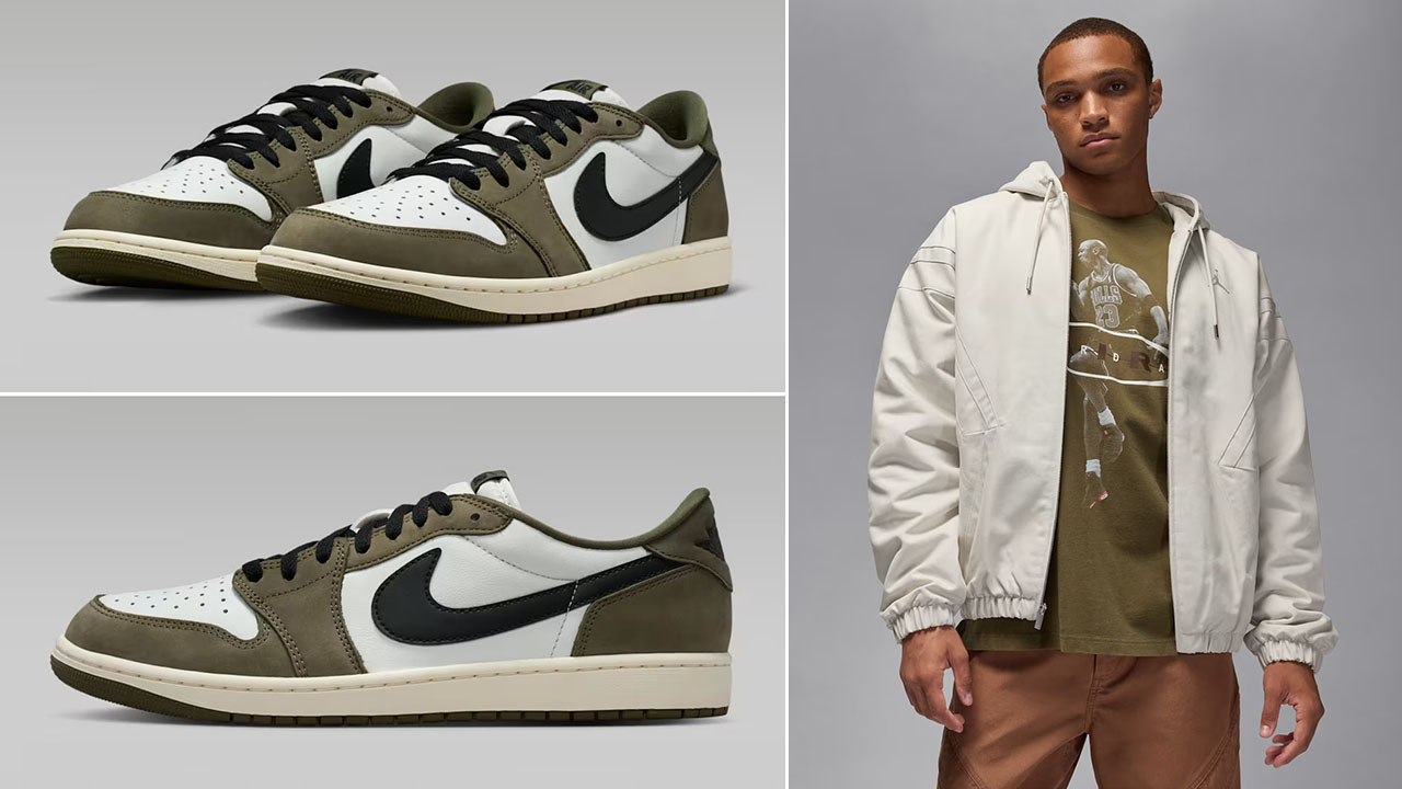 Air Jordan 1 Low OG Medium Olive x Jordan Flight Draft Jacket