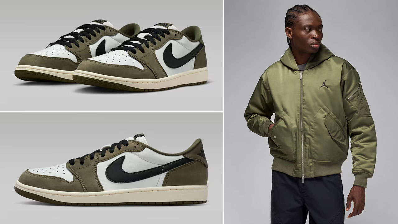 Air Jordan 1 Low OG Medium Olive x Jordan Flight Mens Hooded Renegade Jacket