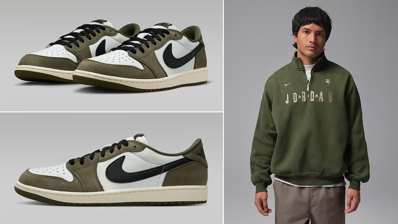 Air Jordan 1 Low OG Medium Olive x Jordan Flight Mens Quarter Zip Top