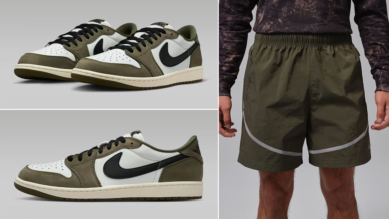 Air Jordan 1 Low OG Medium Olive x Jordan Mens Brooklyn Hike Mike Cargo Shorts