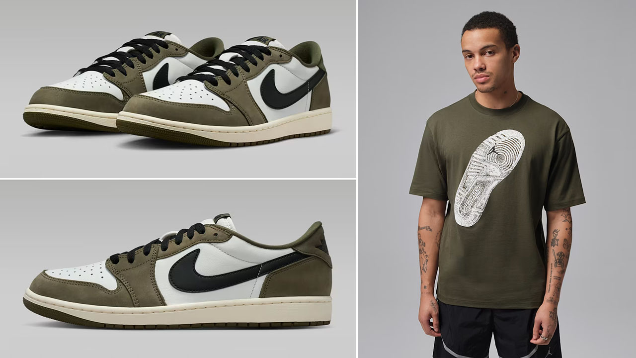 Air Jordan 1 Low OG Medium Olive x Jordan Mens Brooklyn Hike Mike Graphic T Shirt