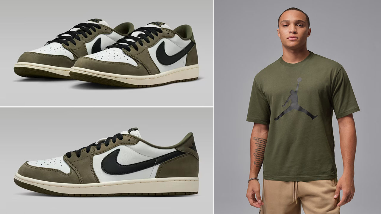 Air Jordan 1 Low OG Medium Olive x Jordan Mens Jumpman T Shirt