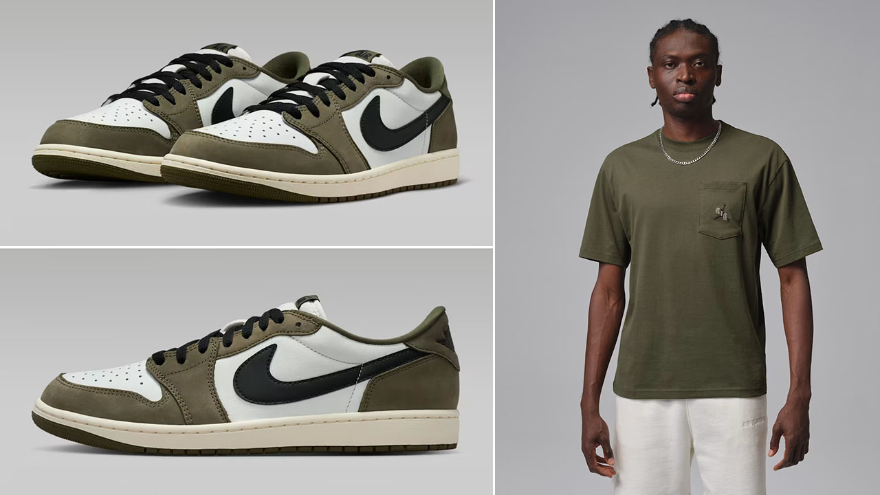Air Jordan 1 Low OG Medium Olive x Jordan Mens Pocket T Shirt