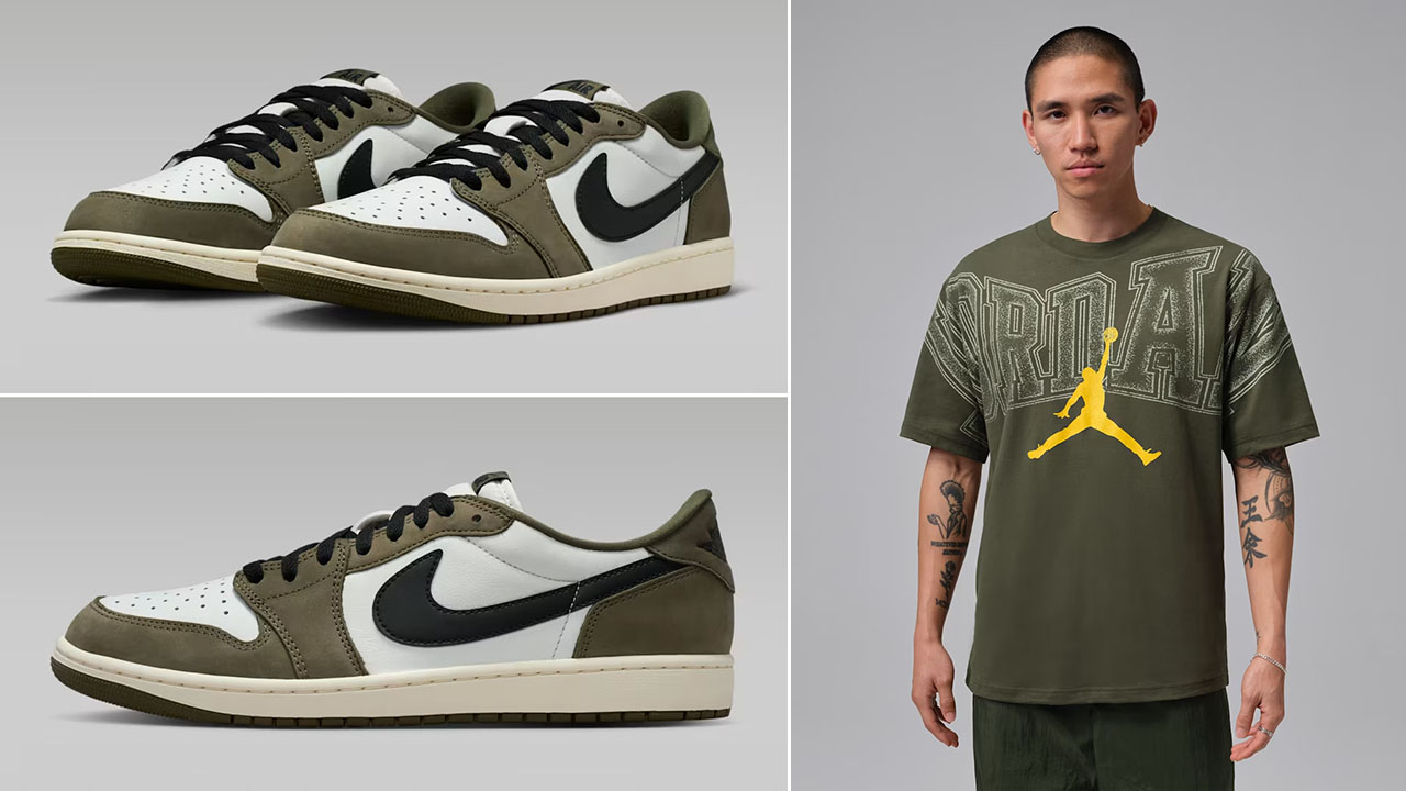 Air Jordan 1 Low OG Medium Olive x Jordan Mens Stretch Graphic T Shirt