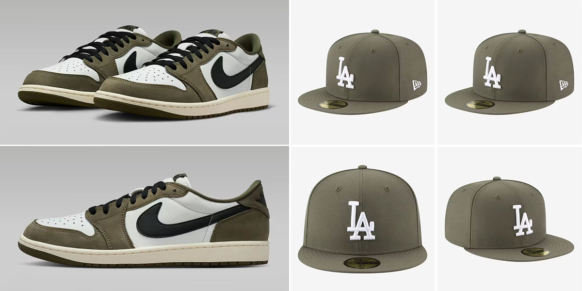 Air Jordan 1 Low OG Medium Olive x New Era LA Dodgers 59FIFTY Fitted Hat