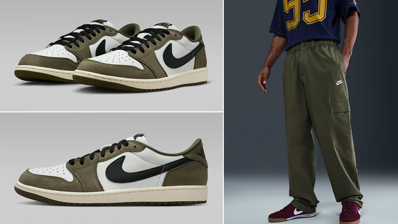 Air Jordan 1 Low OG Medium Olive x Nike Sportswear Mens Club Woven Cargo Pants