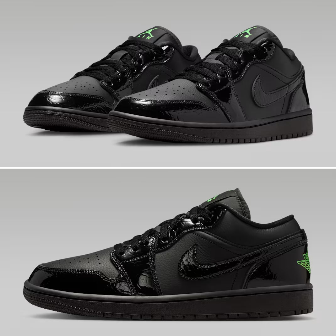 Air Jordan 1 Low SE Black Scream Green Womens Sneakers IQ9701-010