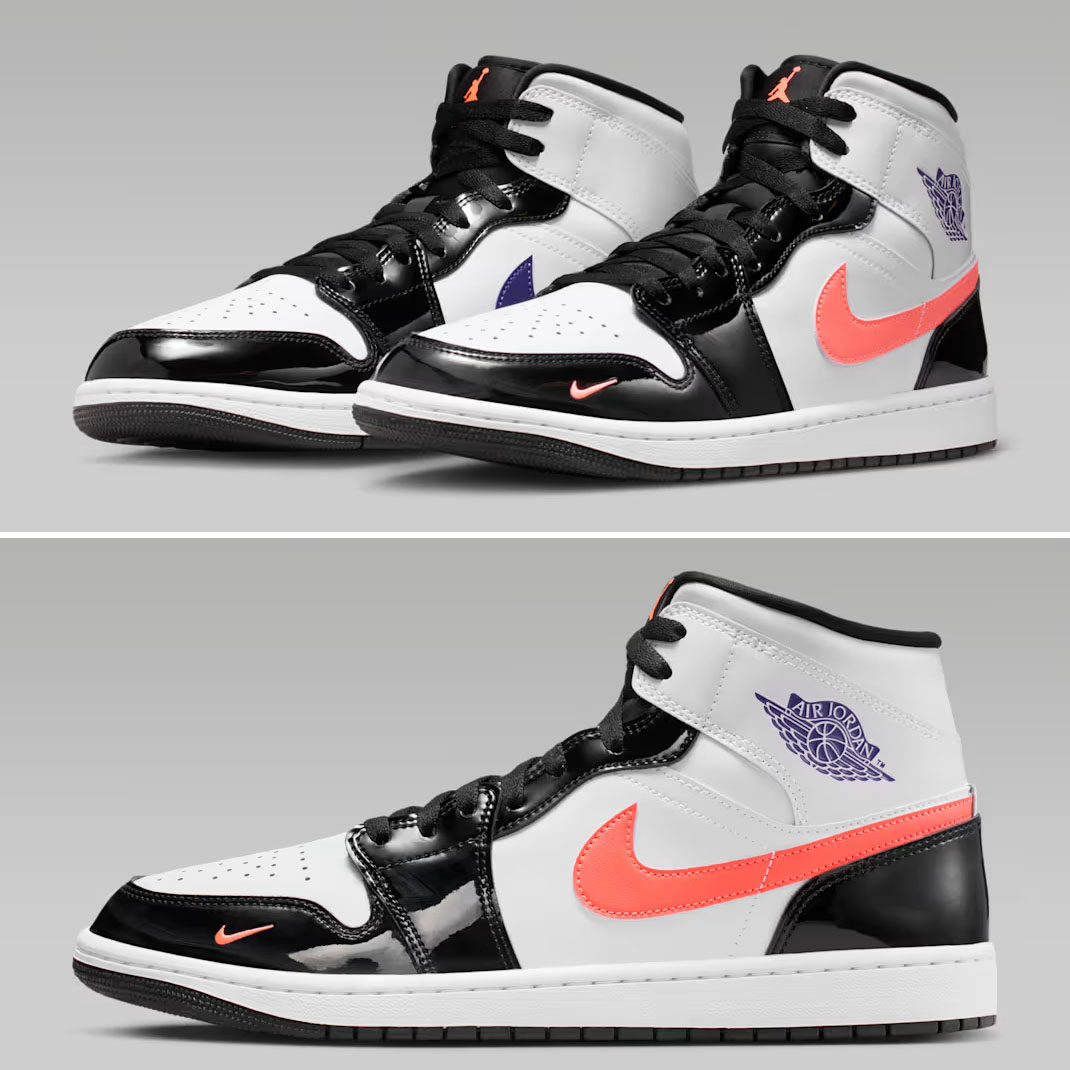 Air Jordan 1 Mid Black White Court Purple Bright Mango Mens Shoes IQ9387-010