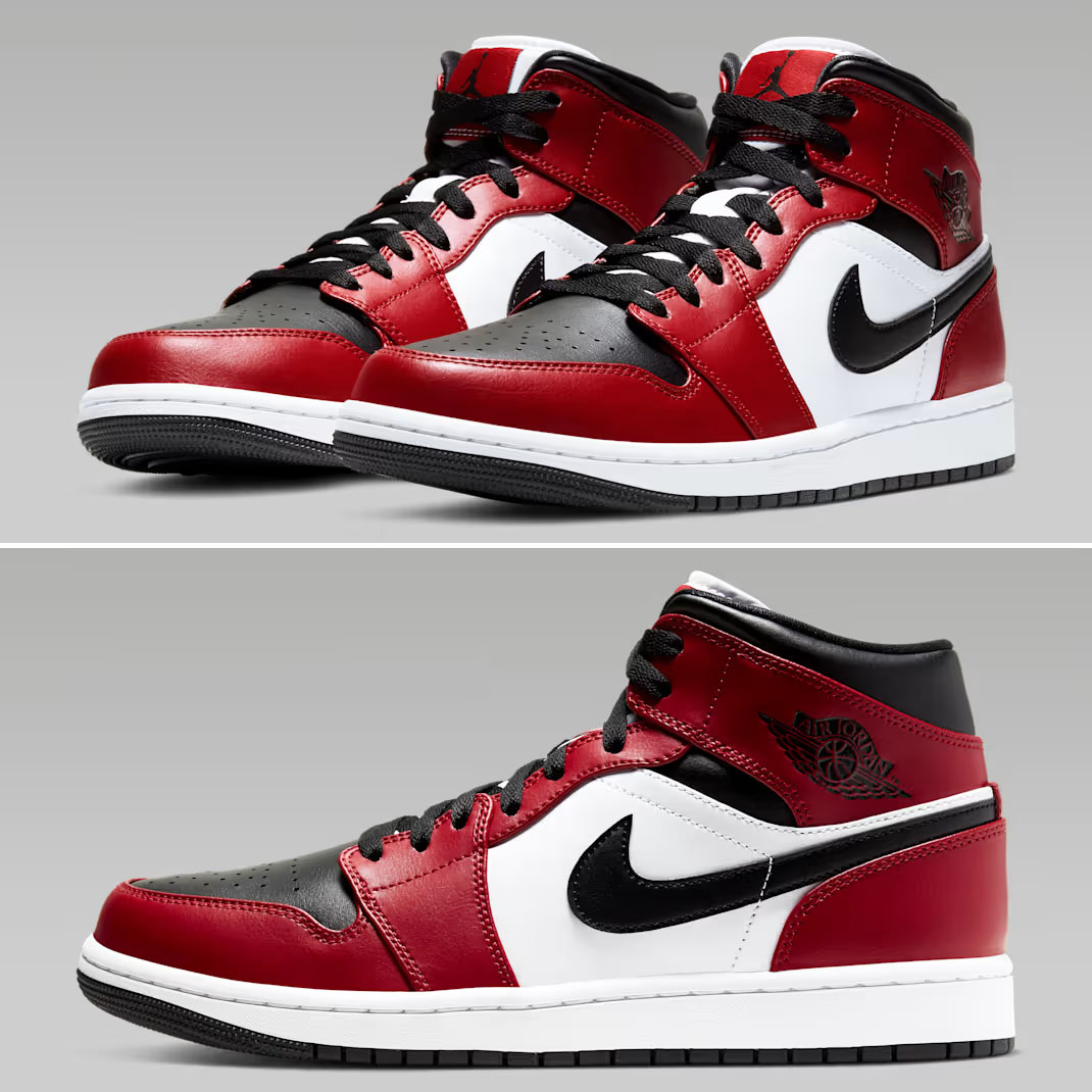 Air Jordan 1 Mid Chicago Black Gym Red White Mens Shoes 554724-069