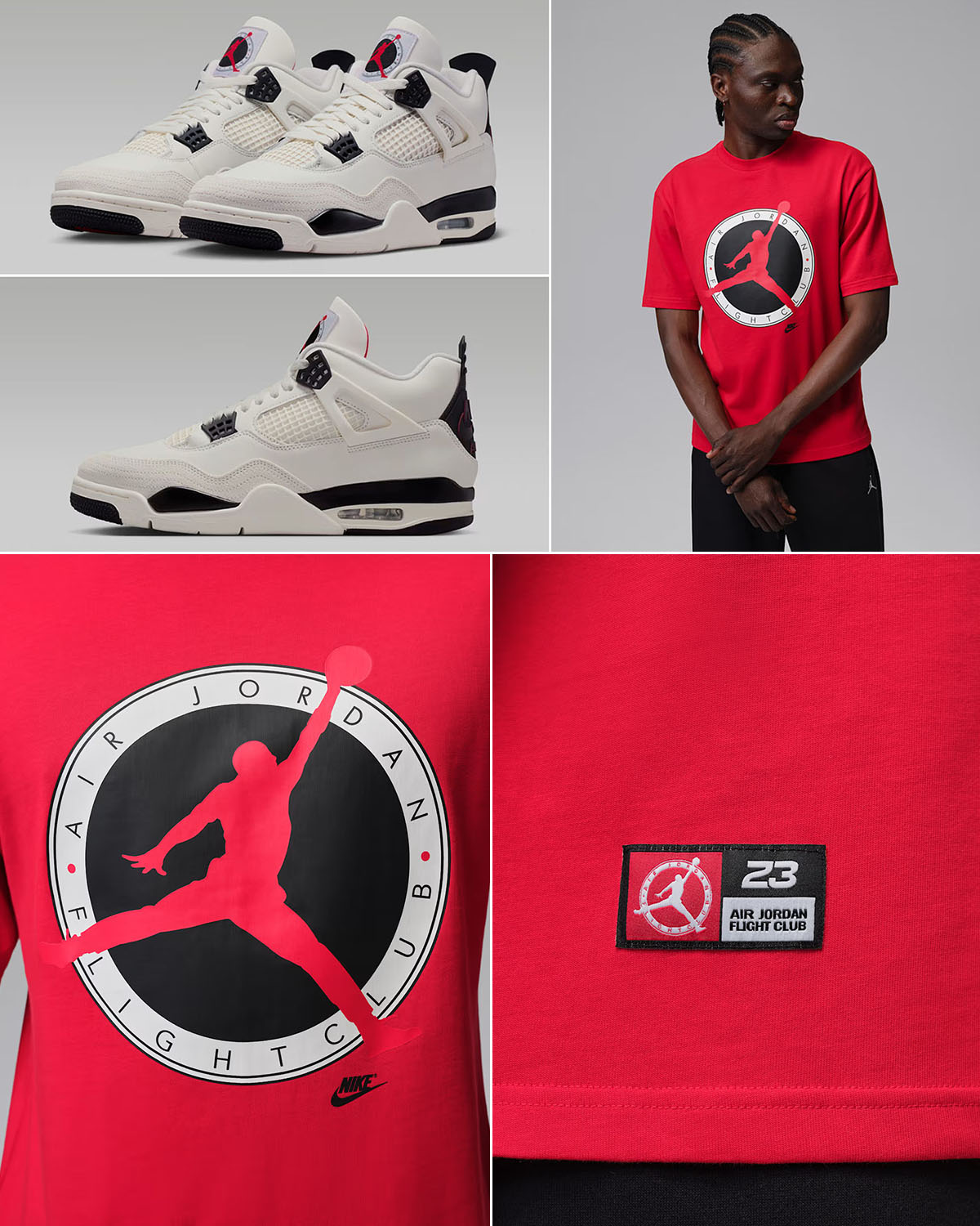 Air Jordan 4 Flight Club x Jordan Flight Club Men's Red T-Shirt Outfit to Match Sneakers